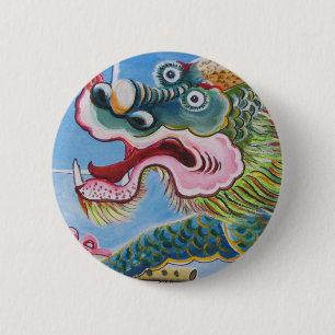 Badge Rond 5 Cm Chinese Foo Dog / Lion Guardian Mural