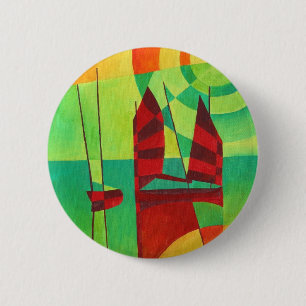 Badge Rond 5 Cm Chinese Junks On Still Waters Cubism Art