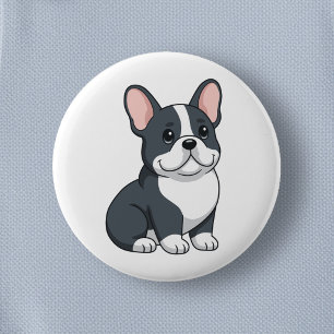 Badge Rond 5 Cm Chiot Bouledogue Français noir et blanc mignon