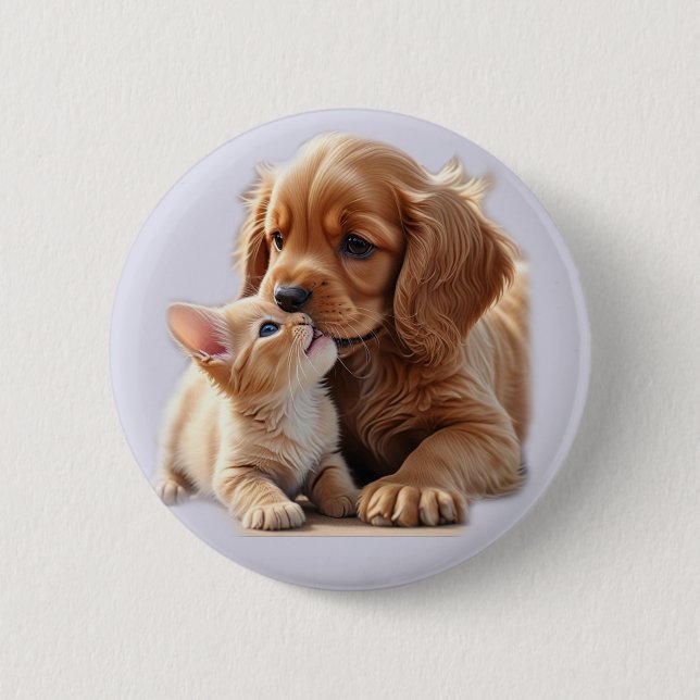 Badge Rond 5 Cm Chiot et chaton (Devant)