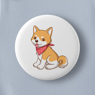 Badge Rond 5 Cm Chiot Mignon Chien Shiba Inu