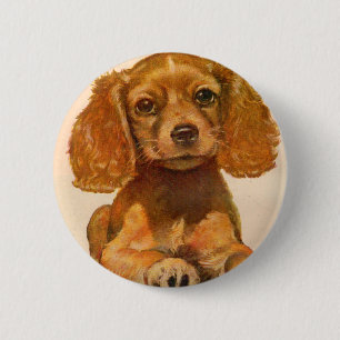 Badge Rond 5 Cm Chiot spaniel cocker des années 1940 - La coupe de