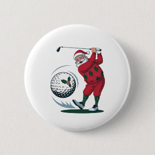 Badge Rond 5 Cm Chirstmas Imaginaire Golf Jouer Père Noël