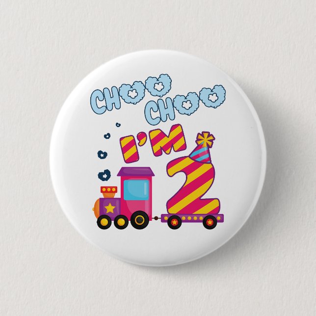 Badge Rond 5 Cm Choo Choo I m 2 2e train d'anniversaire (Devant)