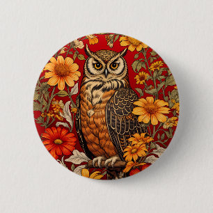 Badge Rond 5 Cm Chouette À Rayures Et Fleurs De Zinnia