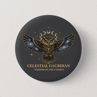Badge Rond 5 Cm Chouette céleste Gardien cosmique