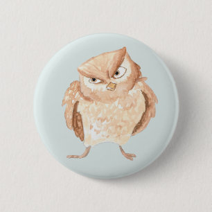 Badge Rond 5 Cm Chouette colère Aquarelle