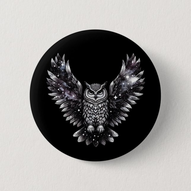Badge Rond 5 Cm Chouette cosmique Majesté (Devant)