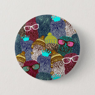 Badge Rond 5 Cm Chouette dans la couronne