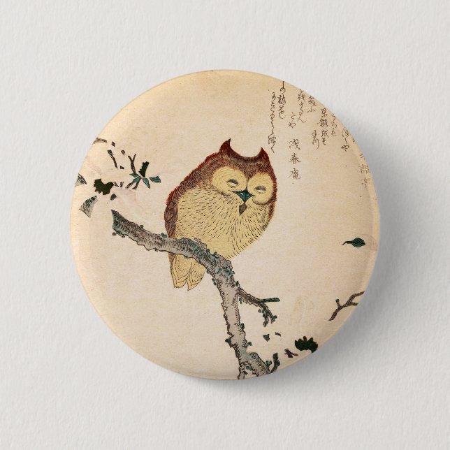 Badge Rond 5 Cm Chouette et magnolia - Kobushi ni mimizuku (Devant)