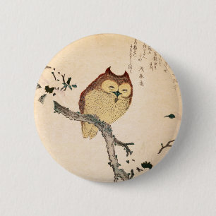 Badge Rond 5 Cm Chouette et magnolia - Kobushi ni mimizuku