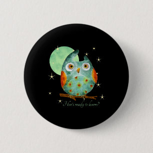 Badge Rond 5 Cm Chouette Fantaisiste Style Aquarelle Nom École Au