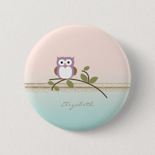 Badge Rond 5 Cm Chouette mignonne et féminine, personnalisée