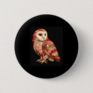 Badge Rond 5 Cm Chouette Patchwork Fantaisiste à Motif de Cœurs