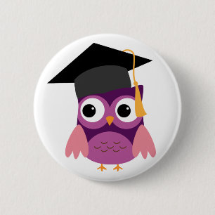 Badge Rond 5 Cm Chouette pourpre avec bouton de graduation Casquet