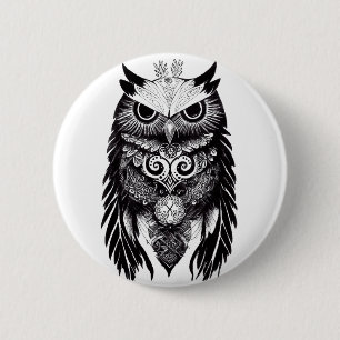 Badge Rond 5 Cm Chouette Wild Animal Nature Illustration Art tatou