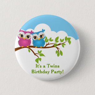 Badge Rond 5 Cm Chouettes jumelles mignonnes sur Branche Fille Gar