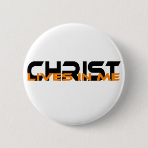 Badge Rond 5 Cm Christ lives in me Noir Orange