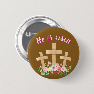 Badge Rond 5 Cm Christian " He is risen" Religious Easter Button
