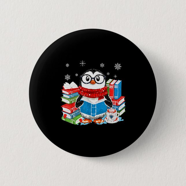 Badge Rond 5 Cm Christmas A Penguin Reading Book Snowflake Cocoa H (Devant)