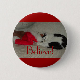Badge Rond 5 Cm Christmas Believe kitty cat