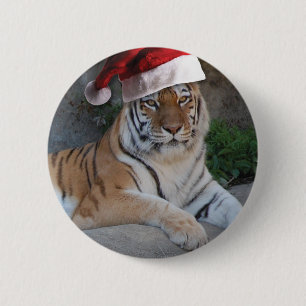 Badge Rond 5 Cm Christmas Bengal Tiger