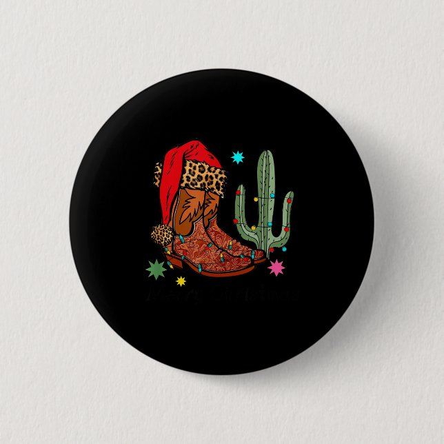 Badge Rond 5 Cm Christmas Cowgirl Boots,western Christmas Funny Gi (Devant)