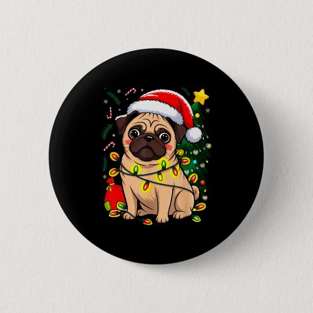 Badge Rond 5 Cm Christmas Dog Santa Clause Pug Puppy X-mas  (Devant)