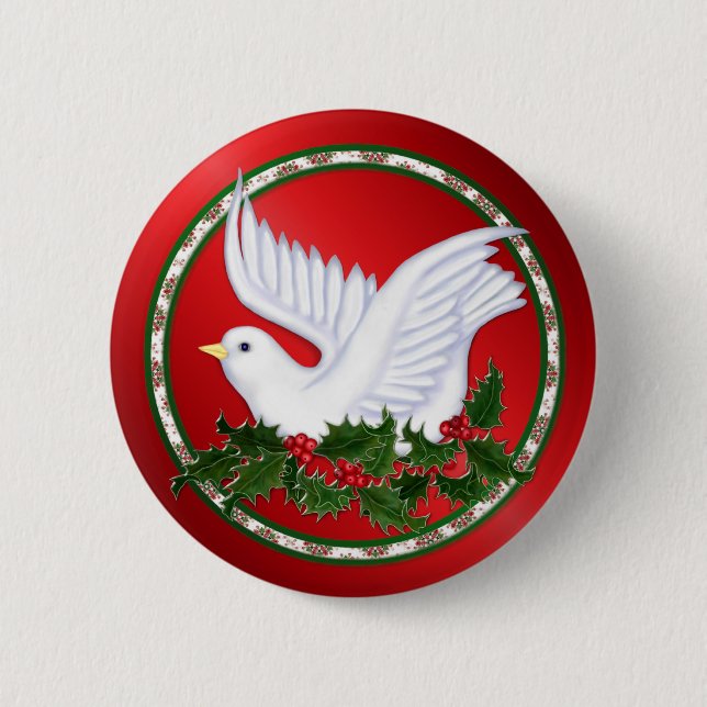 Badge Rond 5 Cm Christmas Dove & Holly (Devant)