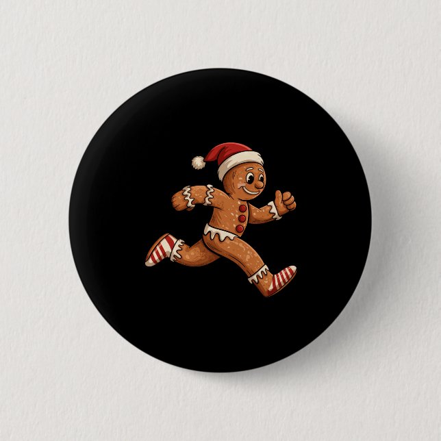 Badge Rond 5 Cm Christmas Gingerbread Running Funny Runners Pajama (Devant)