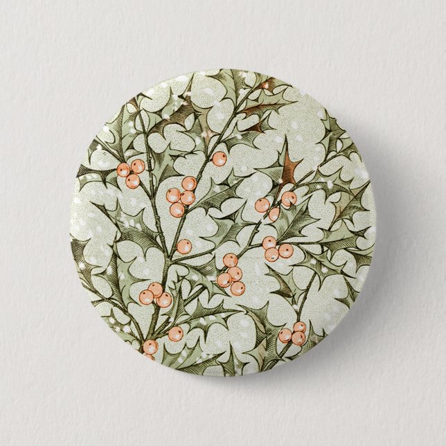 Badge Rond 5 Cm Christmas Holly Jolie Antique Salutation (Devant)