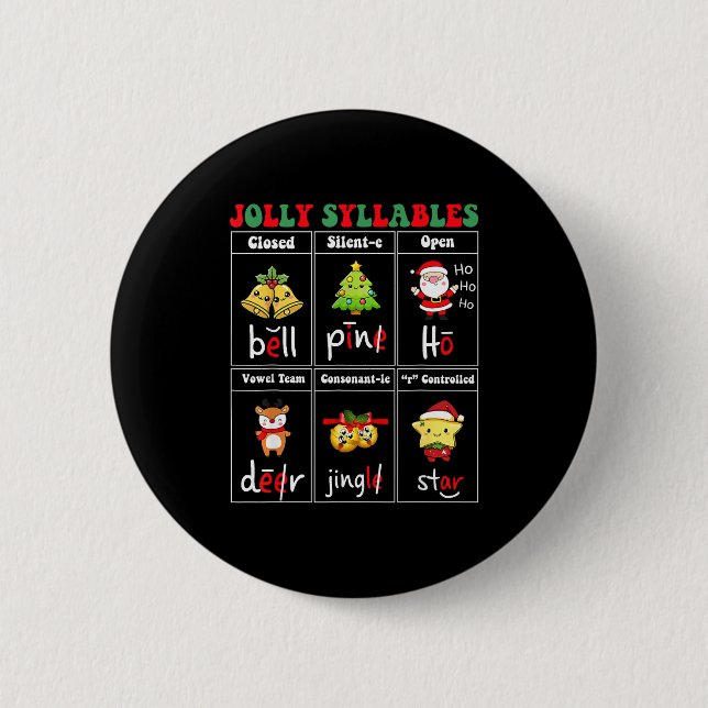 Badge Rond 5 Cm Christmas Jolly Syllables Teacher Students Funny S (Devant)