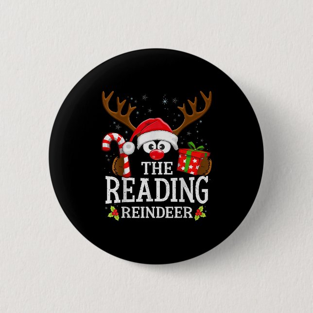 Badge Rond 5 Cm Christmas Matching The Reading Reindeer Family  (Devant)