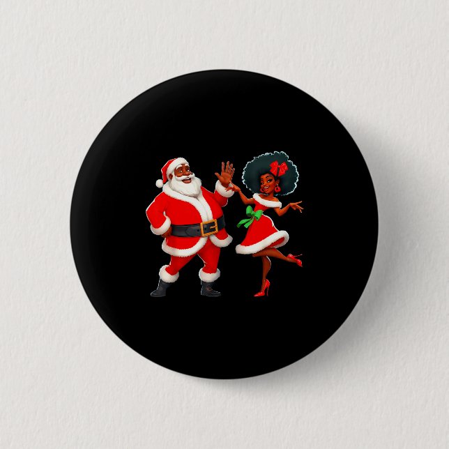 Badge Rond 5 Cm Christmas Mr Santa Mrs Claus Dancing African Ameri (Devant)