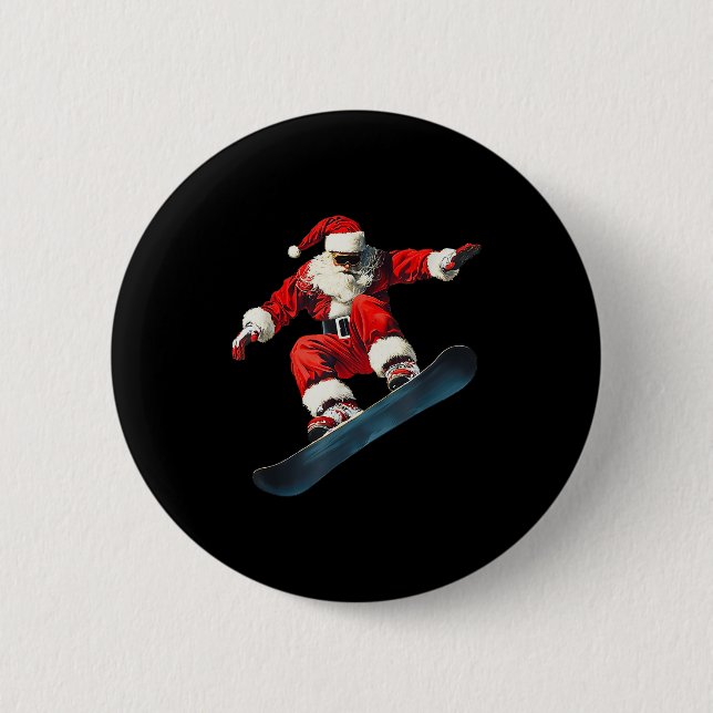 Badge Rond 5 Cm Christmas Santa Claus Snowboard Snowboarding Snowb (Devant)