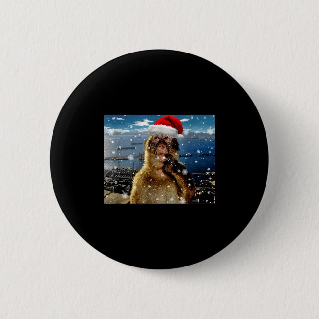 Badge Rond 5 Cm Christmas Thinking Monkey Meme Brainrot Xmas Gift  (Devant)
