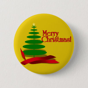 Badge Rond 5 Cm Christmas Tree with Red Ribbon