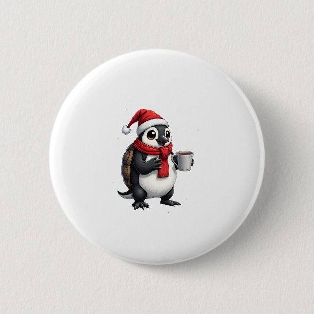 Badge Rond 5 Cm Christmas Turtle with Santa Hat Coffee Lover Funny (Devant)