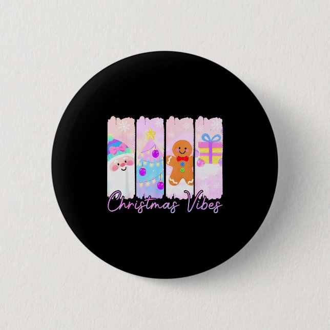 Badge Rond 5 Cm Christmas Vibes Santa Claus Xmas Tree Gingerbread  (Devant)