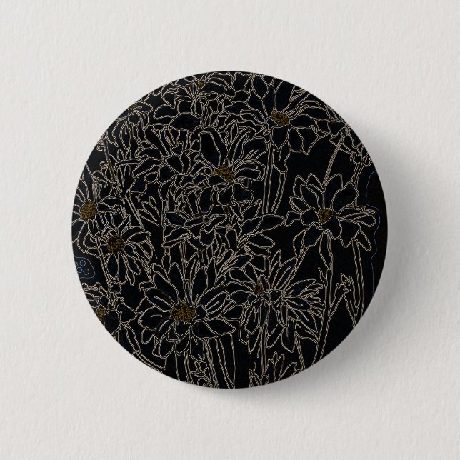 Badge Rond 5 Cm Chrysanthème fleurs de jardin art noir & vieux mét (Devant)