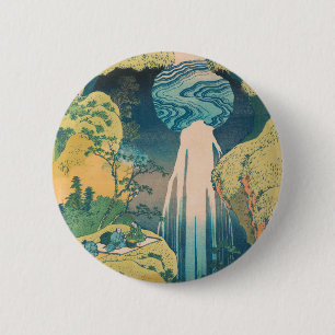Badge Rond 5 Cm Chutes d'Amida de Hokusai Japon Cascade 