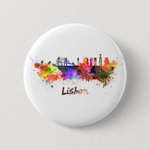 Badge Rond 5 Cm Ciel de Lisbonne en aquarelle