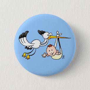 Badge Rond 5 Cm Cigogne avec le bébé