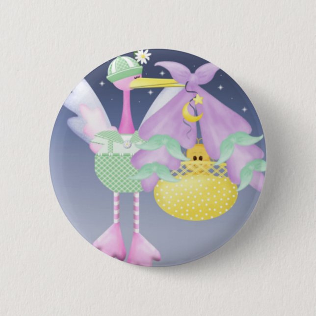 Badge Rond 5 Cm Cigogne avec le bébé (Devant)