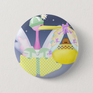 Badge Rond 5 Cm Cigogne avec le bébé d'Afro-américain