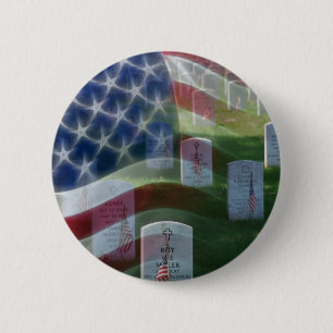 Badge Rond 5 Cm Cimetière national d'Arlington, drapeau américai