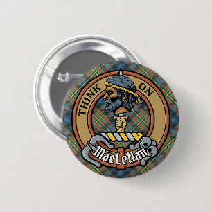 Badge Rond 5 Cm Cimier du clan MacLellan sur tartan ancien