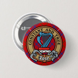 Badge Rond 5 Cm Cimier Rose de clan sur Tartan