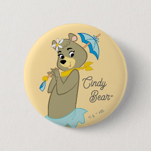 Badge Rond 5 Cm Cindy Bear tenant le parasol