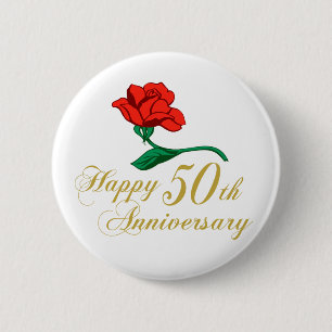 Badge Rond 5 Cm Cinquantième anniversaire heureux